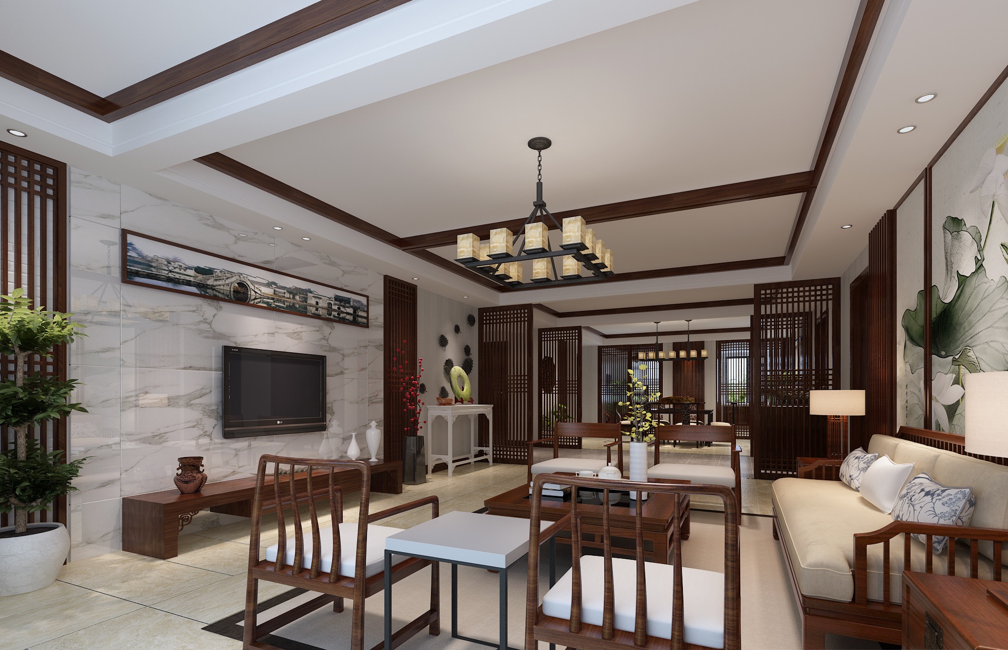 深圳恒地悅山湖89平米中式風格三居室裝修設計案例 10萬預算打造雅致生活空間